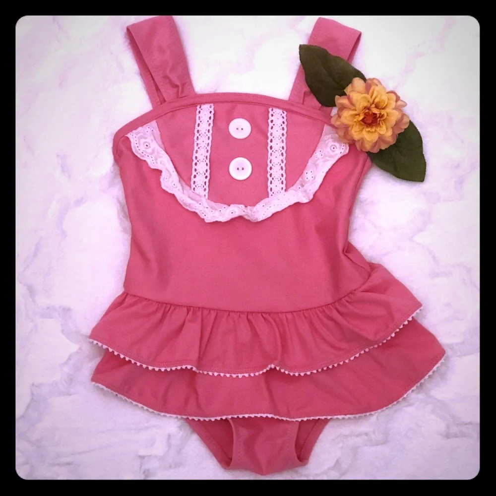 Pink Ruffled Bibbed Swimsuit size 3